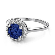 Afbeelding in Gallery-weergave laden, 2 ct ronde Ceylon saffier Halo diamanten ring - harrychadent.nl