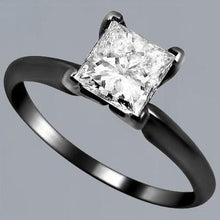 Afbeelding in Gallery-weergave laden, 2 karaat prinses diamanten solitaire verlovingsring zwart goud 14k - harrychadent.nl