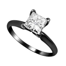 Afbeelding in Gallery-weergave laden, 2 karaat prinses diamanten solitaire verlovingsring zwart goud 14k - harrychadent.nl