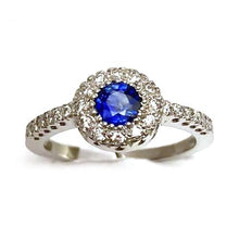 Afbeelding in Gallery-weergave laden, 2 karaat ronde blauwe ceylon saffier diamanten ring wit goud 14k