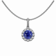 Afbeelding in Gallery-weergave laden, 2 karaat ronde blauwe saffier & diamanten hanger ketting 14K goud - harrychadent.nl