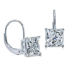 Afbeelding in Gallery-weergave laden, 2 karaats D Vvs1 prinses geslepen Diamanten oorbellen Leverback Eurowire 14K witgoud - harrychadent.nl