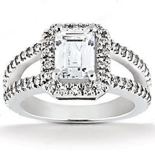 Afbeelding in Gallery-weergave laden, 2,71 ct. Emerald Echt Diamant Halo Verlovingsring Split Shank Prong Setting Witgoud 14K