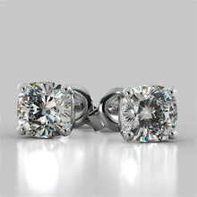 Afbeelding in Gallery-weergave laden, GIA-gecertificeerd Echte 2 Karaats Solitaire Kussen Geslepen Echt Diamanten Oorknopjes Set Met 4 Tanden