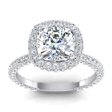 Afbeelding in Gallery-weergave laden, 3 Ct. Kussen & Ronde Diamanten Halo Verlovingsring Nieuw