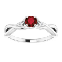 Afbeelding in Gallery-weergave laden, 3 Stone Diamond Ruby Ring 0,54 karaat Twist Claw Prong Set sieraden - harrychadent.nl