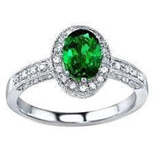 Afbeelding in Gallery-weergave laden, 3 ct ovaal geslepen groene smaragd met diamanten ring wit goud 14k - harrychadent.nl