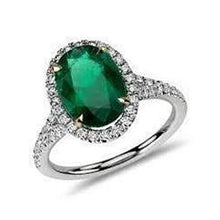 Afbeelding in Gallery-weergave laden, 3 karaat ovaal geslepen groene smaragd met diamanten ring wit goud 14K - harrychadent.nl