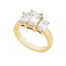 Afbeelding in Gallery-weergave laden, 3 karaat smaragdgroene diamanten ring met drie stenen geel goud 14K - harrychadent.nl