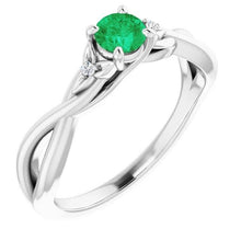 Afbeelding in Gallery-weergave laden, 3 stenen diamanten ring 0,54 karaat groene smaragd twist dames sieraden - harrychadent.nl
