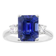Afbeelding in Gallery-weergave laden, 3 stenen edelsteen ring Emerald Ceylon saffier & diamanten 4,50 karaat - harrychadent.nl