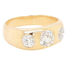Afbeelding in Gallery-weergave laden, 3 stenen zigeuner diamanten trouwring 2 karaat oude mijnwerker geelgoud 14K