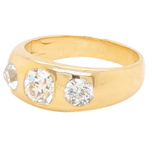 Afbeelding in Gallery-weergave laden, 3 stenen zigeuner diamanten trouwring 2 karaat oude mijnwerker geelgoud 14K