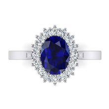 Afbeelding in Gallery-weergave laden, 3,5 ct ovale Ceylon saffier ronde diamanten ring wit goud 14k - harrychadent.nl