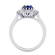 Afbeelding in Gallery-weergave laden, 3,5 ct ovale Ceylon saffier ronde diamanten ring wit goud 14k - harrychadent.nl