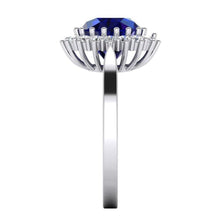 Afbeelding in Gallery-weergave laden, 3,5 ct ovale Ceylon saffier ronde diamanten ring wit goud 14k - harrychadent.nl