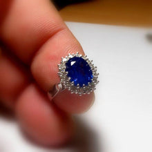 Afbeelding in Gallery-weergave laden, 3,5 ct ovale Ceylon saffier ronde diamanten ring wit goud 14k - harrychadent.nl