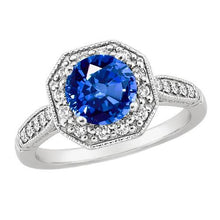 Afbeelding in Gallery-weergave laden, echte round saffier 3.35karaat ring bovenaanzicht