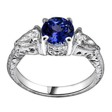 Afbeelding in Gallery-weergave laden, 3.50 karaat ring rond tanzaniet en triljoen diamanten 3-stenen sieraden - harrychadent.nl