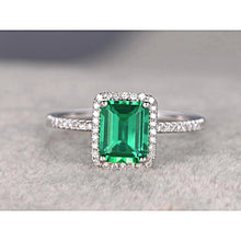 Afbeelding in Gallery-weergave laden, 3.55 Ct Emerald Cut Groene Smaragd Met Ronde Diamanten Trouwring - harrychadent.nl