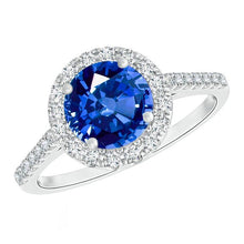 Afbeelding in Gallery-weergave laden, 4 ct Ceylon saffier en diamanten ring wit goud 14k - harrychadent.nl
