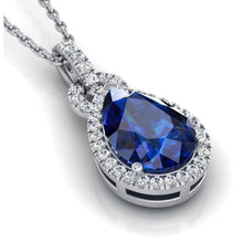 Afbeelding in Gallery-weergave laden, 6.65 ct. Hanger ketting 14K peer tanzaniet met ronde diamanten