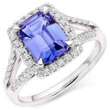 Afbeelding in Gallery-weergave laden, 6.85 ct blauwe tanzaniet met diamanten ring goud wit 14k - harrychadent.nl