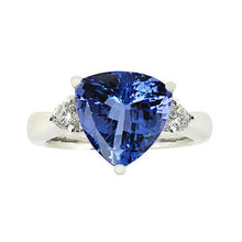 Afbeelding in Gallery-weergave laden, 7 karaat tanzaniet & diamanten ring met drie stenen wit goud 14k - harrychadent.nl