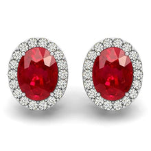 Afbeelding in Gallery-weergave laden, 8,80 ct Robijn en diamanten oorknopjes Halo oorbellen goud wit 14k - harrychadent.nl