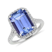 Afbeelding in Gallery-weergave laden, 8.75 Ct Emerald Shape Tanzanite Met Ronde Diamanten Ring Goud Nieuw - harrychadent.nl