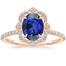 Afbeelding in Gallery-weergave laden, Antieke stijl Halo diamanten ring bloem stijl blauwe saffier 6,20 karaat - harrychadent.nl