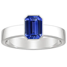 Afbeelding in Gallery-weergave laden, Blauwe Saffier Heren Ring Solitaire Bezel Set Emerald 3 Ct Dikke Schacht