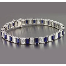 Afbeelding in Gallery-weergave laden, Blauwe saffier smaragd gesneden tennisarmband 12 karaat sieraden Nieuw - harrychadent.nl