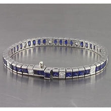 Afbeelding in Gallery-weergave laden, Blauwe saffier tennisarmband prinses geslepen 25 karaat witgoud 14K - harrychadent.nl