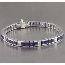 Afbeelding in Gallery-weergave laden, Blauwe saffier tennisarmband prinses geslepen 25 karaat witgoud 14K - harrychadent.nl