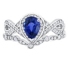 Afbeelding in Gallery-weergave laden, Diamant Ceylon Sapphire Trouwring Set Kroonstijl 3,50 Karaat - harrychadent.nl