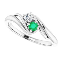 Afbeelding in Gallery-weergave laden, Diamant Ronde Groene Smaragd Bypass instelling Ring 1,50 karaat - harrychadent.nl