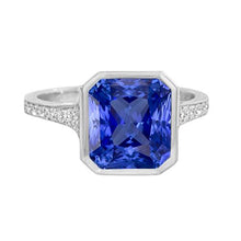 Afbeelding in Gallery-weergave laden, Diamanten edelsteen sieraden bezel set stralende blauwe saffier ring 3 karaat - harrychadent.nl