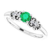 Afbeelding in Gallery-weergave laden, Diamanten ronde groene smaragd ring 1,40 karaat witgoud 14K sieraden - harrychadent.nl