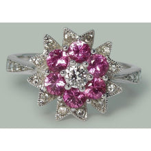 Afbeelding in Gallery-weergave laden, Diamanten en roze saffieren 1,15 ct. Bloem Stijl Ring Wit Goud 14K