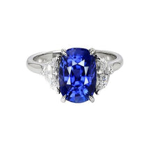 Afbeelding in Gallery-weergave laden, Drie stenen diamant en blauwe saffier verlovingsring 8 karaat goud 14K - harrychadent.nl