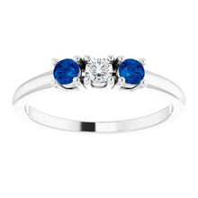 Afbeelding in Gallery-weergave laden, Drie stenen diamanten ring 0,60 karaat Ceylon blauwe saffier sieraden Nieuw - harrychadent.nl