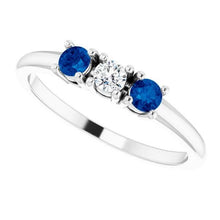 Afbeelding in Gallery-weergave laden, Drie stenen diamanten ring 0,60 karaat Ceylon blauwe saffier sieraden Nieuw - harrychadent.nl