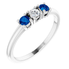 Afbeelding in Gallery-weergave laden, Drie stenen diamanten ring 0,60 karaat Ceylon blauwe saffier sieraden Nieuw - harrychadent.nl