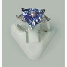 Afbeelding in Gallery-weergave laden, Drie stenen ring Trilliant geslepen blauwe diamant edelsteen 6.5 karaat WG 14K - harrychadent.nl