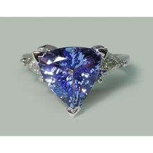 Afbeelding in Gallery-weergave laden, Drie stenen ring Trilliant geslepen blauwe diamant edelsteen 6.5 karaat WG 14K - harrychadent.nl