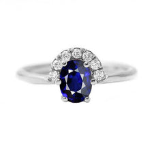 Afbeelding in Gallery-weergave laden, Edelsteen sieraden ovale blauwe saffier en diamanten ring 2,50 karaat - harrychadent.nl