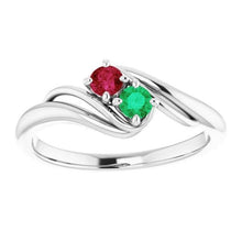 Afbeelding in Gallery-weergave laden, Emerald & Ruby Stones 1 Karaat Ring Bypass Schacht Wit Goud 14K - harrychadent.nl