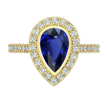 Afbeelding in Gallery-weergave laden, Geelgouden Halo Peer Srilanka Saffier Ring & Diamanten 4 Karaat - harrychadent.nl