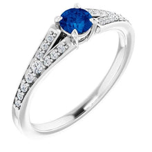 Afbeelding in Gallery-weergave laden, Gespleten schacht ronde blauwe saffier ring wit goud 14K 1,75 karaat - harrychadent.nl